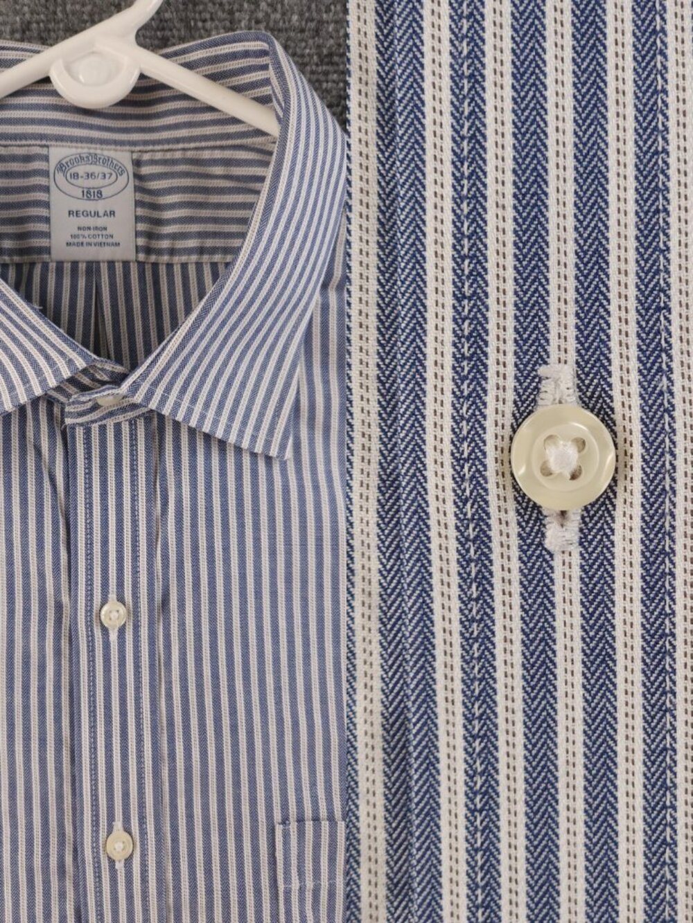 Brooks Brothers Striped Cotton 18 36/37 Non-Iron Blue Shirt Men Long Sleeve